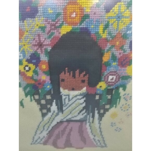 Ted DeGrazia Flower Girl Poncho Girl Finished Needlepoint Cross Stitch Framed - Picture 3 of 10